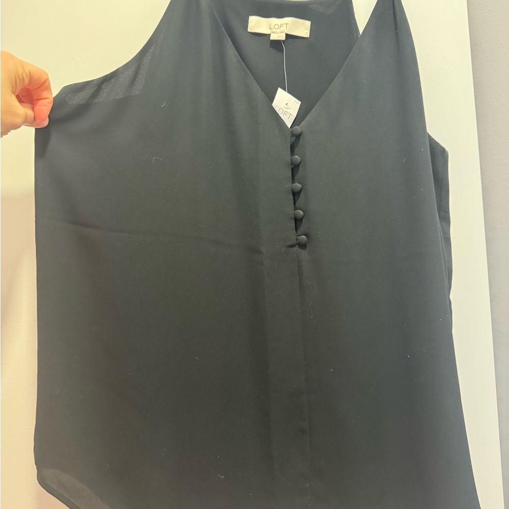 LOFT Black Button-Front Sleeveless Cami